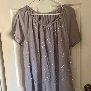 croft & barrow Gray Short-Sleeve Scoop Neck Top with Sequins